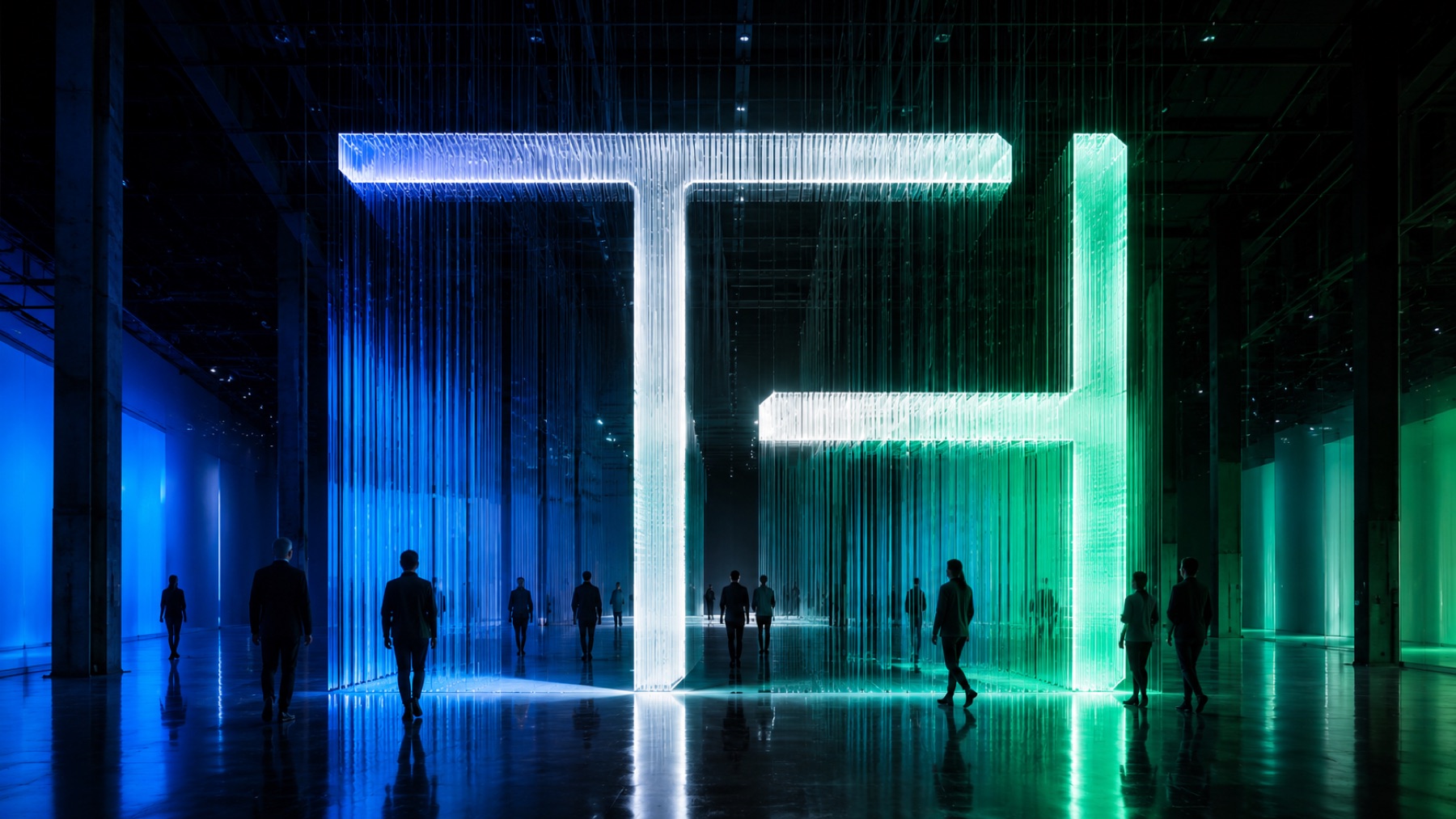 The mark built from light in a dark hall